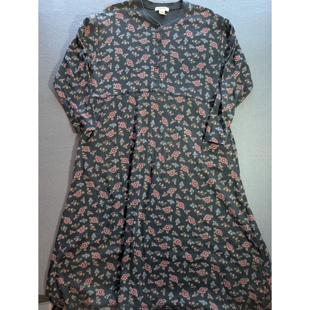 Eddie Bauer Women’s XL Black Floral Cotton Henley Long Sleeve Maxi Dress